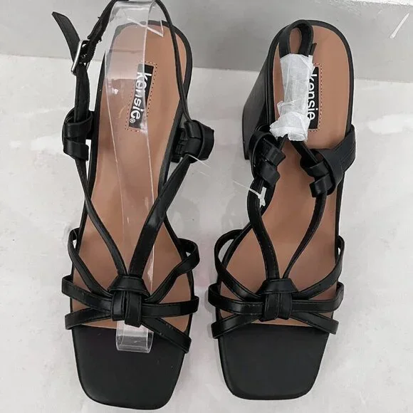Kensie Leilany Strappy Platform Sandals Black Sz. 8.5M block heels faux leather - Picture 6 of 13